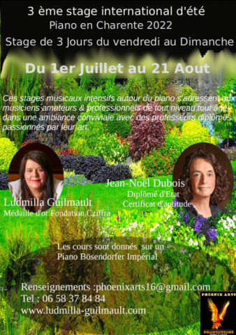 3 ème stage International  d’Eté, piano en Charente 2022 ( 3 jours du vendredi au Dimanche)